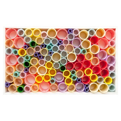 Leben, Lockenwickler und Holz, 30x50 cm